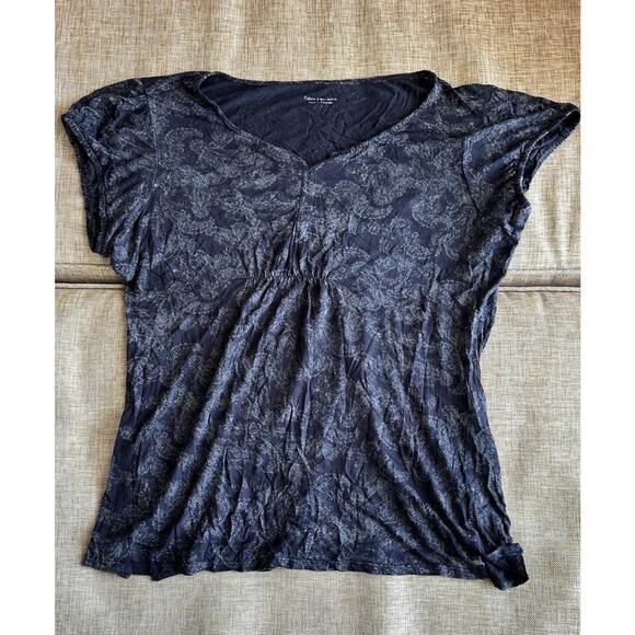 Calvin Klein Collection Tops - Calvin Klein Blue Short Sleeve Blouse Shirt Stretch Floral V-Neck Viscose Size L